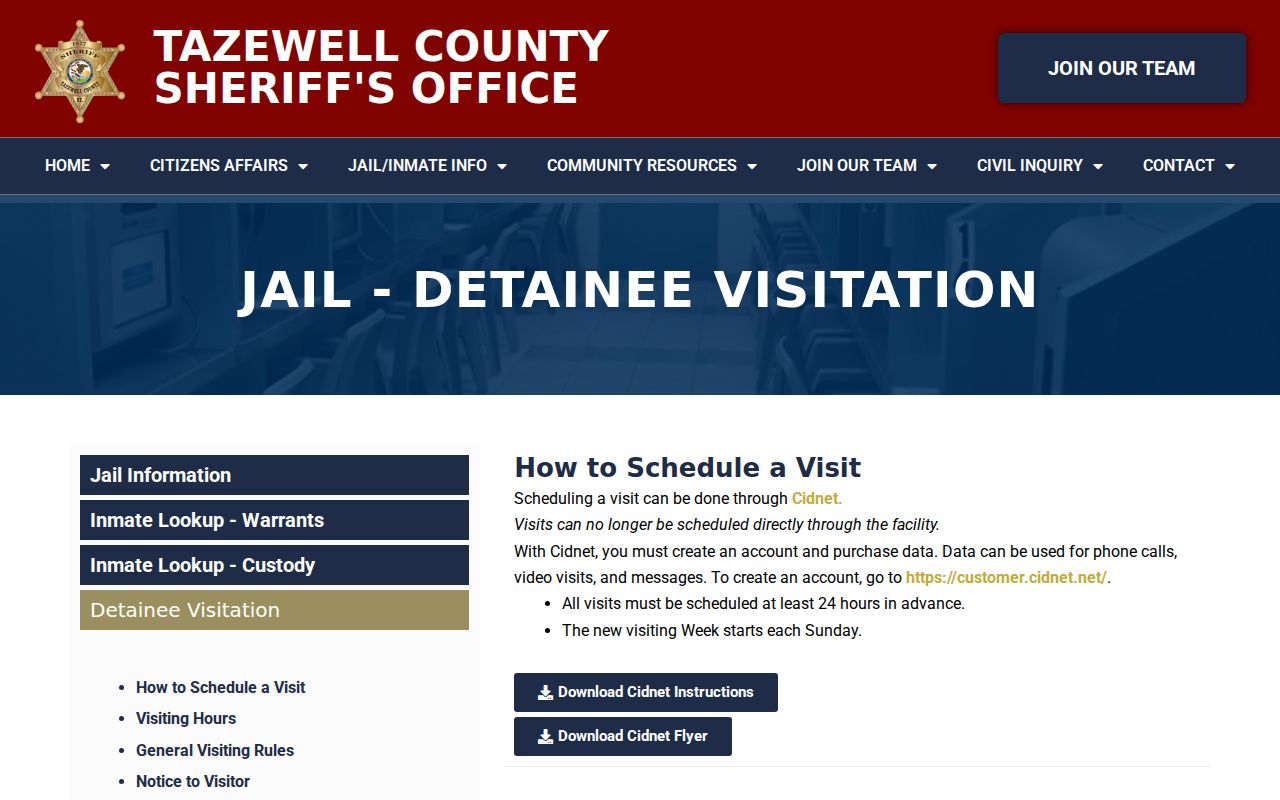 CIDNET visitation for a Tazewell County arrest booking