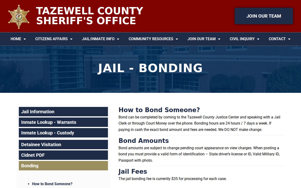 Tazewell County arrest release and bonding instructions