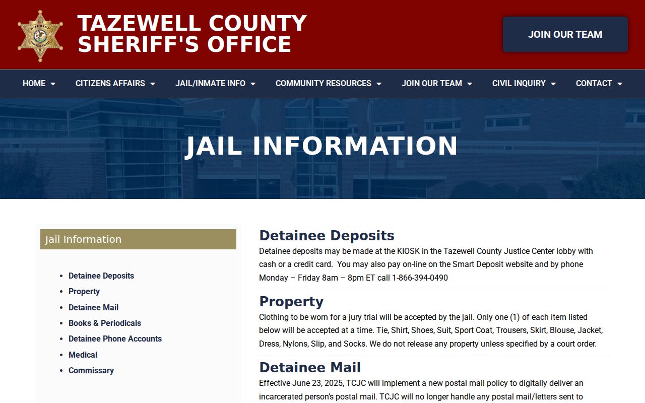Tazewell County arrest and jail information services