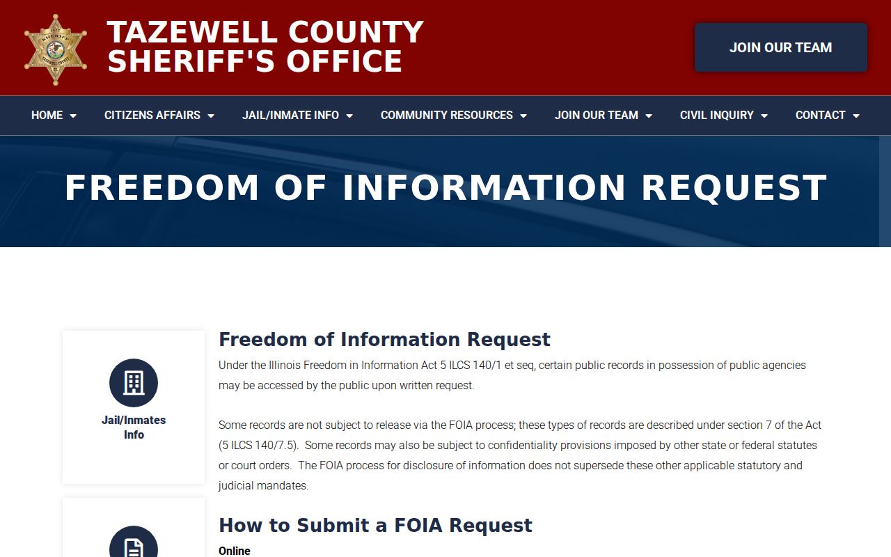Tazewell County criminal records sheriff FOIA instructions